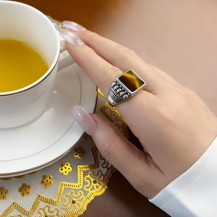 925 Sterling Silver Brown Skulls Cocktail Ring Europe Style Fine Jewelry For Men & Women Ethnic