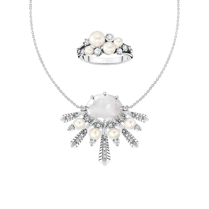 925 Sterling Silver Stunning Sun Necklace & Ring Set For Women