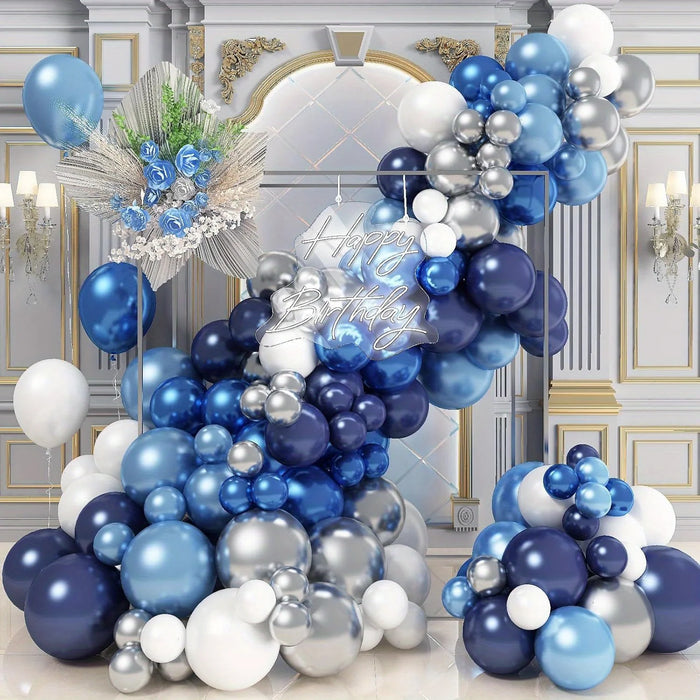 125Pcs Blue And Silver Balloon Garland Arch Kit Suitable For Birthday Parties Theme Event Scene Decoration Background Etc