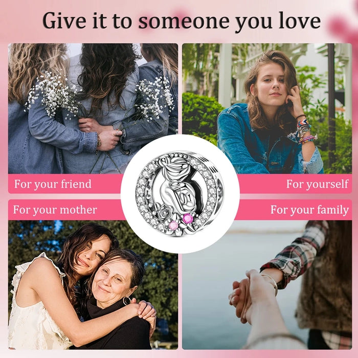 925 Sterling Silver Mother & Son Love Charms Fits Bracelet Diy Gift For Mom