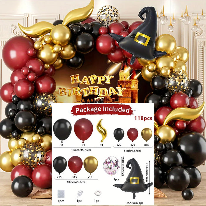 118Pcs Magic School Balloon Flower Ring Arch Set Magic School Theme Aluminum Film Balloon Birthday Decoration Magic Theme