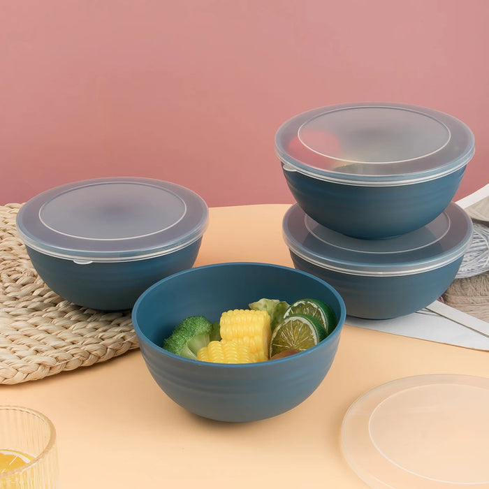 2 / 4 / 6 Piece Reusable Dark Blue Plastic Bowls With Lids