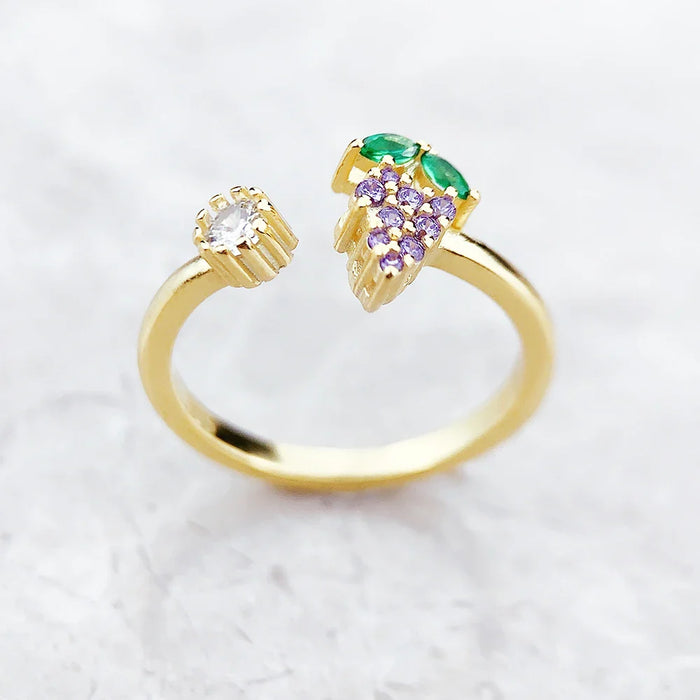 925 Sterling Silver Gold Grape Ring Sweet & Stylish For Women