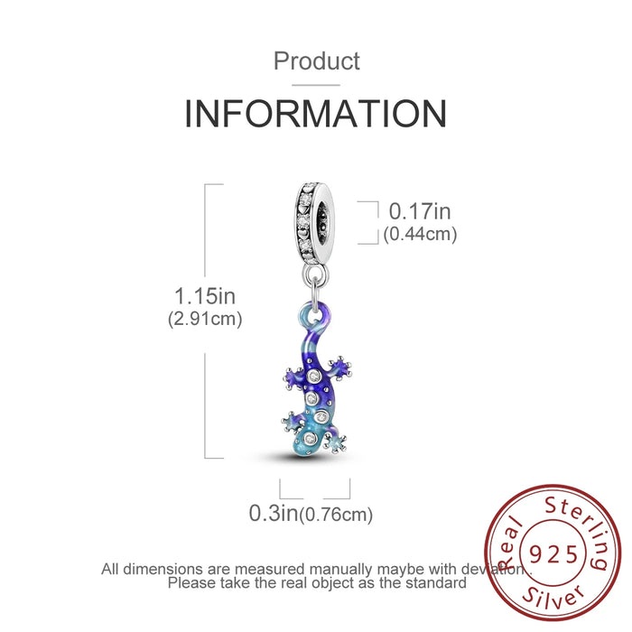 925 Sterling Silver Blue Purple Gecko Pendant Fits Bracelets Diy Gift