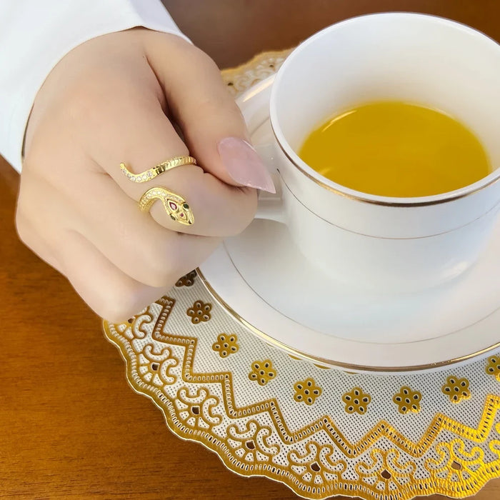 925 Sterling Silver Real Golden Snake Ring Animal For Women