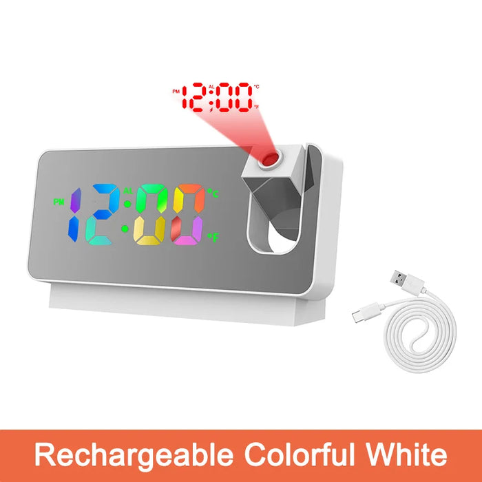 Digital Projection Alarm Clock Rechargeable 180 Degree Rotation Large Led Display