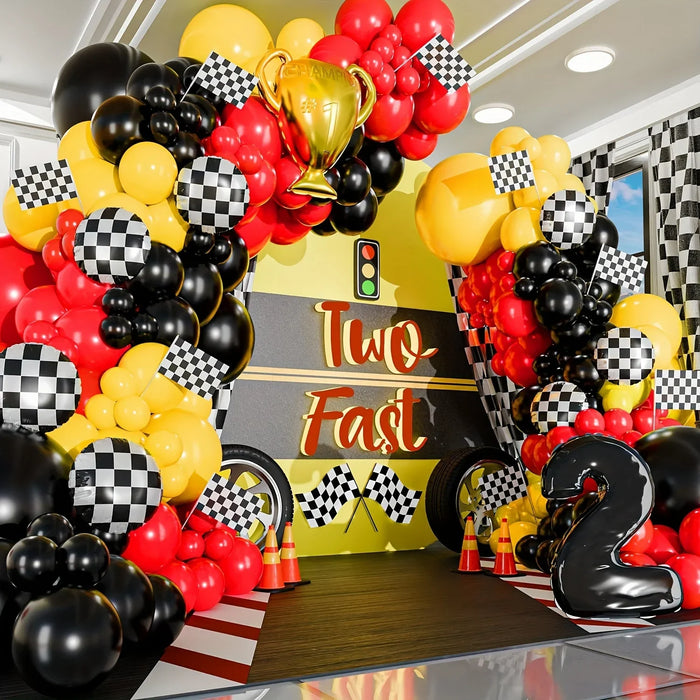 117Pcs All-In-One Car Balloon Garland And Arch Perfect For Lightning Mcqueen Racing Themed Birthday Parties And Themed Events