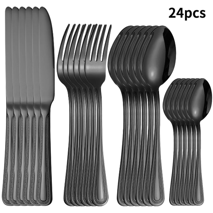 4 / 6 / 16 / 24 Piece Stainless Steel Black Tableware Set