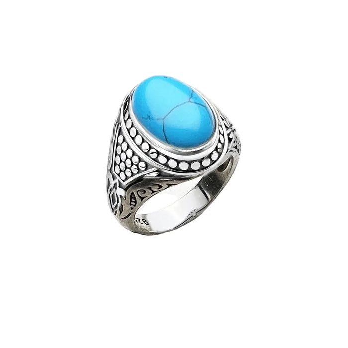 925 Sterling Silver Oval Blue Lucky Ring For Women Men Autumn Energetic