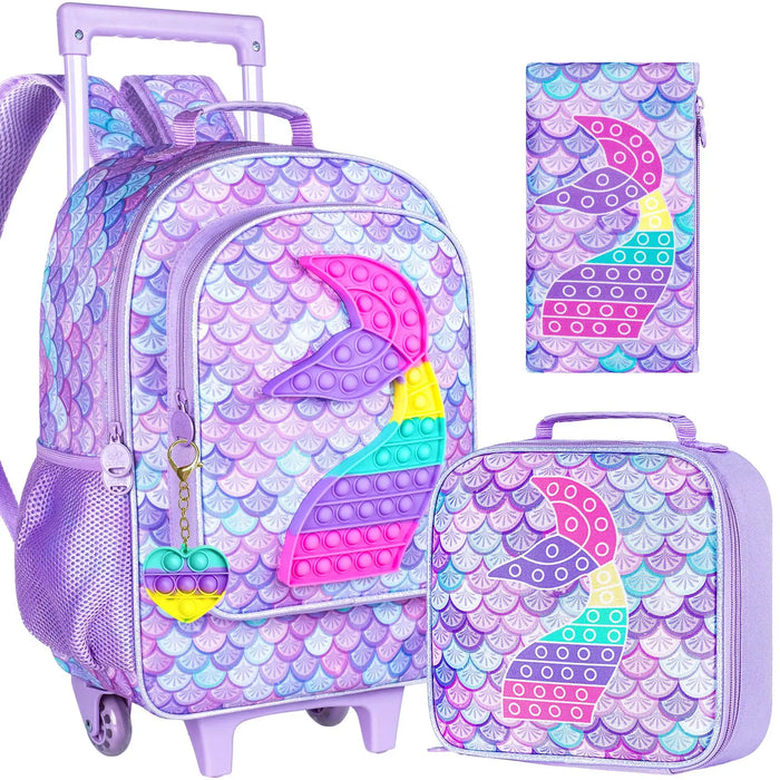 3 Piece Boys Rolling Backpack Set With Lunch Bag Mermaid