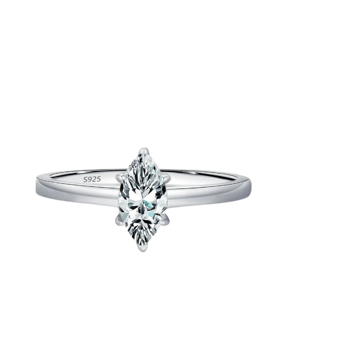 925 Sterling Silver Marquise Cut Moissanite Band Ring For Women