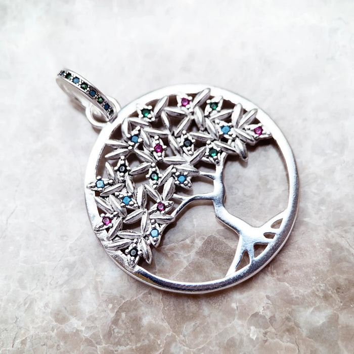 925 Sterling Silver Bohemia Nature Colourful Tree Pendant Happy Gift For Women