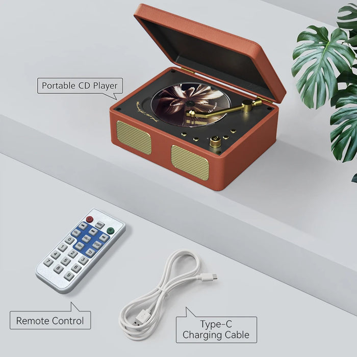 Retro Cd Player Bluetooth Speaker Turntable Speaker Bluetooth 5.4 Wireless Cd Player 3.5Mm Aux Desktop Player For Desktop Pc