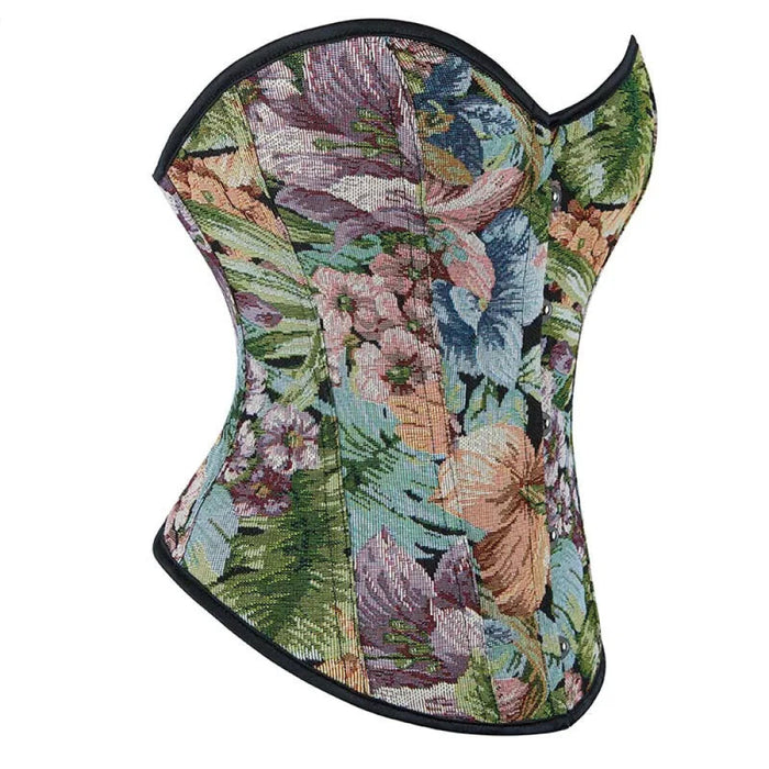 Floral Print Overbust Corset Monet Garden Style Lace Up Slimming Shapers