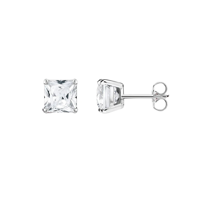 925 Sterling Silver Square Princess Cut Stud Earrings