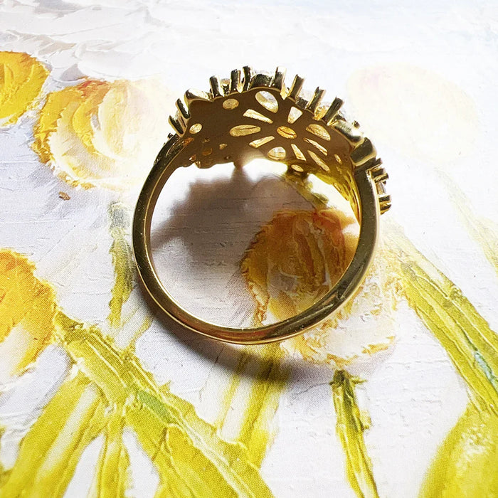 925 Sterling Silver Gold Daisy Cocktail Ring Romantic Gift For Women