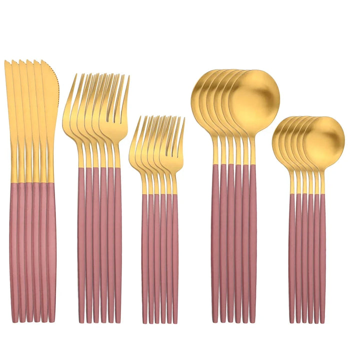 30 Piece Stainless Steel Flatware Set For Western Dining Gold Matte Finish