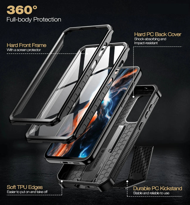 For Samsung Galaxy S23 Fe 360 Full Body Bumper Military Grade Armor Shockproof Shell Case Bracket With Built In Screen Protector