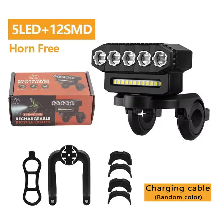 Usb Rechargeable Bike Light With Horn 6 Modes
