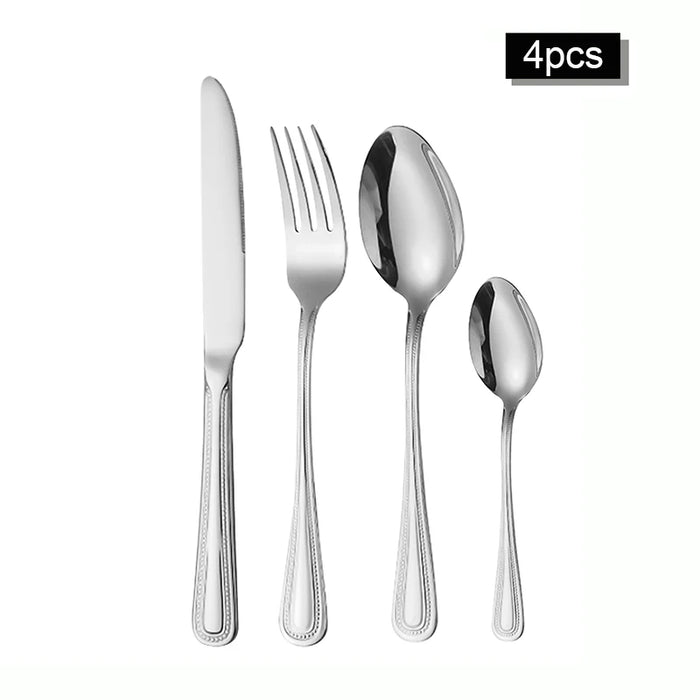 6 / 30 Piece Retro Bead Stainless Steel Tableware Set With Knife Fork And Spoon