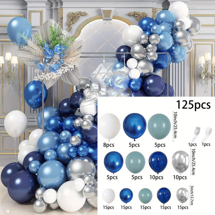 125Pcs Blue And Silver Balloon Garland Arch Kit Suitable For Birthday Parties Theme Event Scene Decoration Background Etc