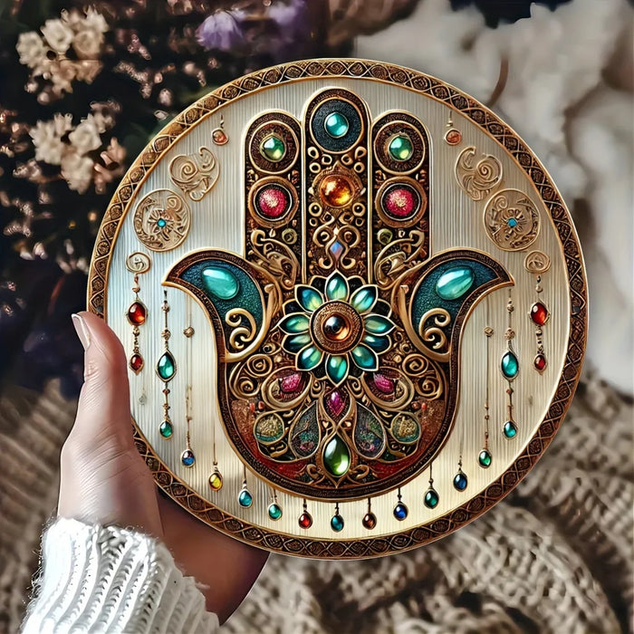 Boho Religious Gem Aluminum Sign Multifunctional Round Decor