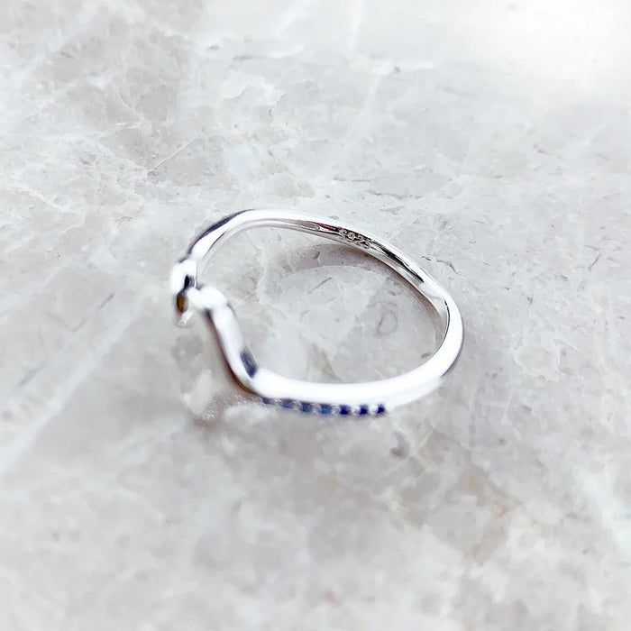 925 Sterling Silver Blue Stone Ring Tail Fin & Wave Fine Jewelry For Women
