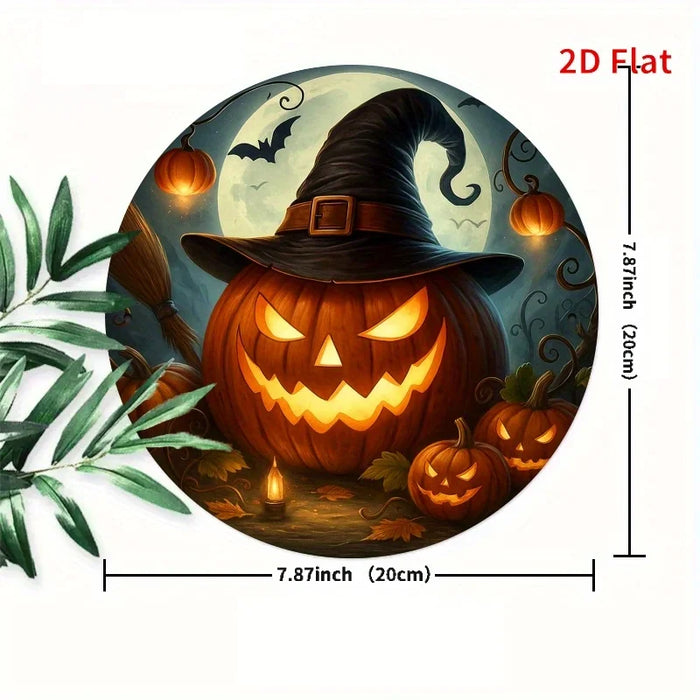 Vintage Halloween Witch & Pumpkin Lanterns Iron Sign Spooky Night Scene