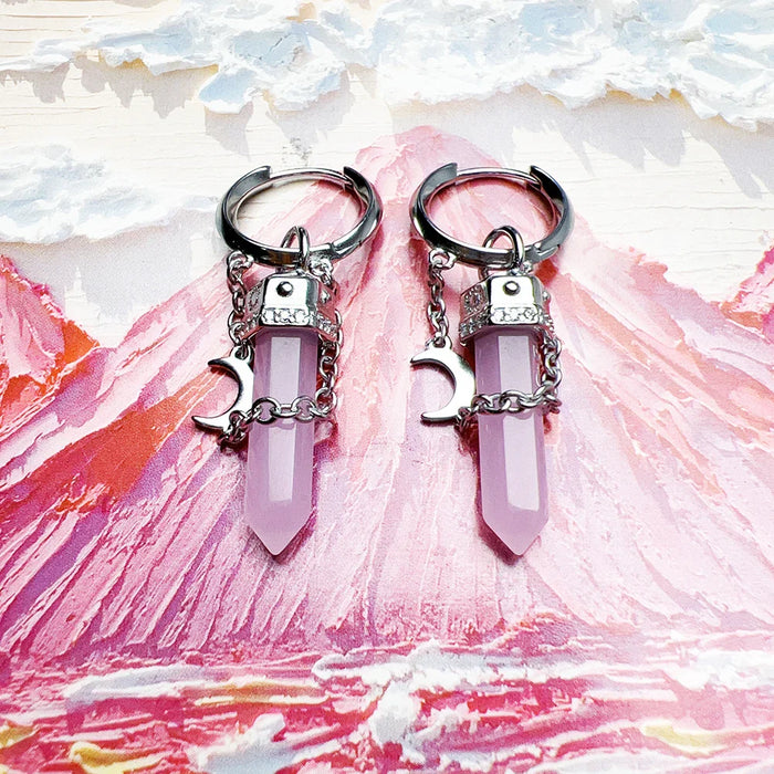 925 Sterling Silver Rose Quartz Hexagonal Hoop Earrings