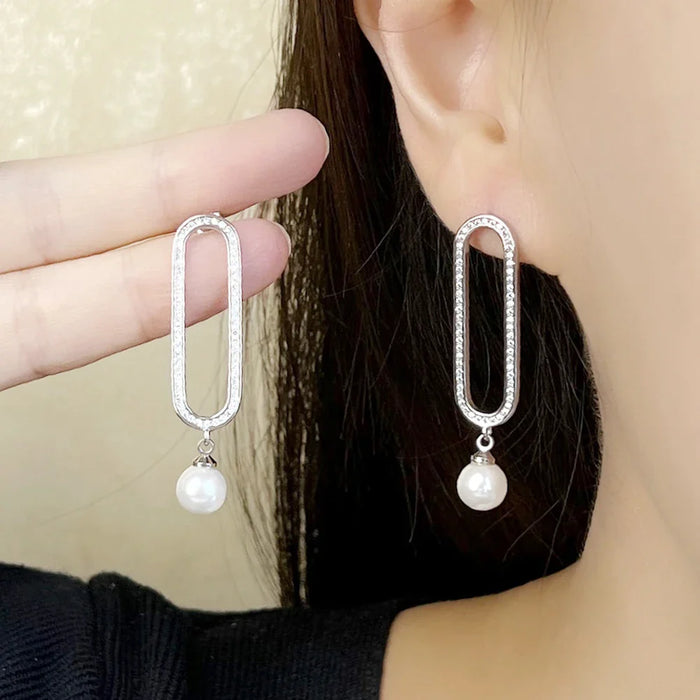 925 Sterling Silver Stylish Pearl Drop Earrings For Women