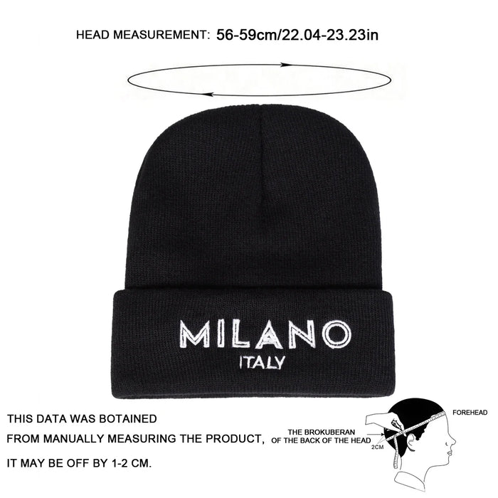 Stylish Unisex Embroidered Beanie Hat For Autumn / Winter Milano Italy