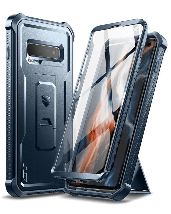 For Samsung Galaxy S10 Case Full Body Bumper Military Grade Armor Shockproof Kickstand Shell Case With Built In Screen Protector