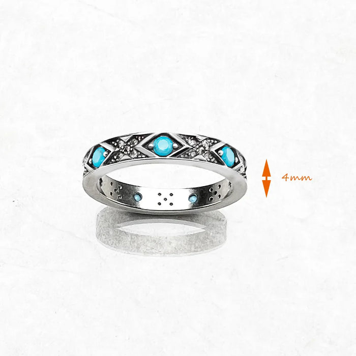 925 Sterling Silver Blue Asian Ornaments Fine Ring For Women