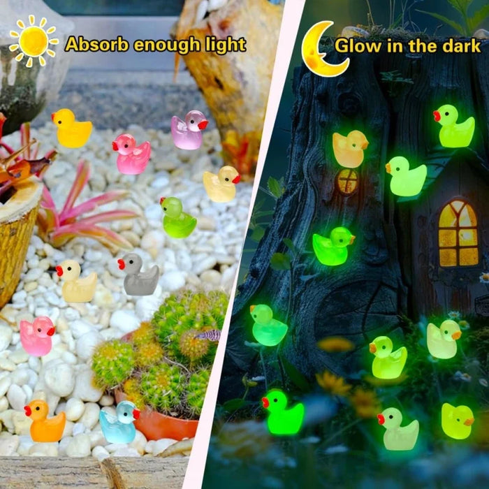 50 / 100 Pcs Mini Luminous Resin Ducks Glow In The Dark Micro Garden Decor