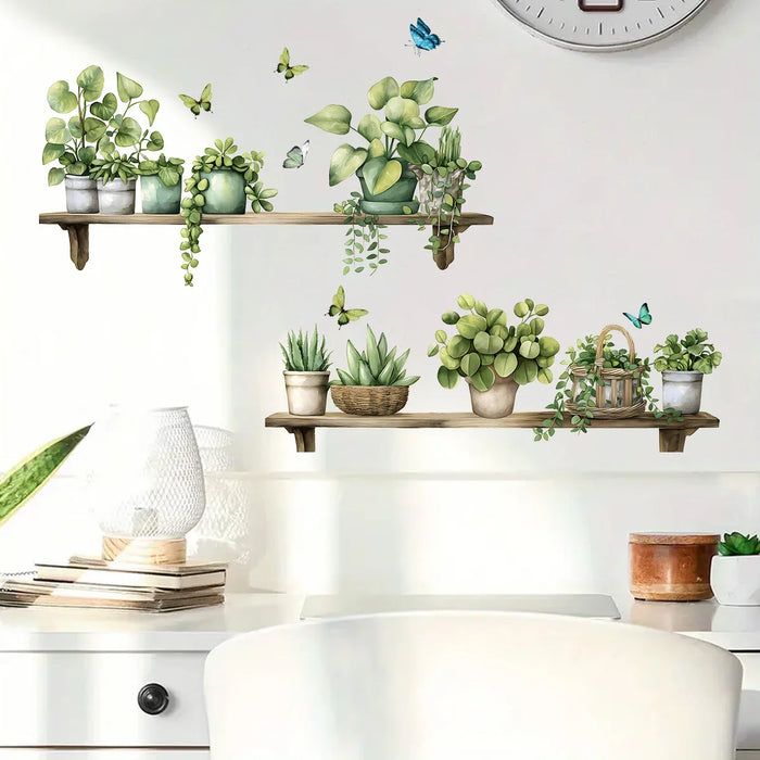 Realistic Watercolour Plant Pot Wall Stickers For Home Decor