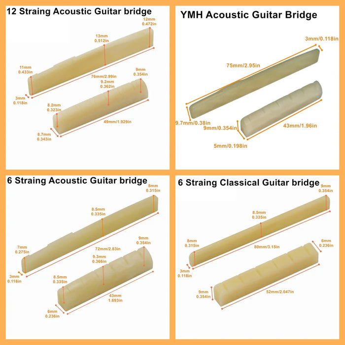 Real Bone Bridge & Saddle For 6 12 String Guitars