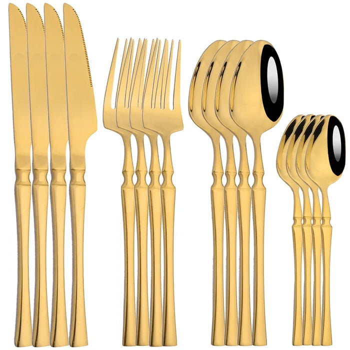 16 Piece Gold Stainless Steel Cutlery Set For Western Dining