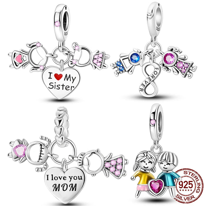 925 Sterling Silver Sister Charm Pendant Fits Bracelet Diy Gift