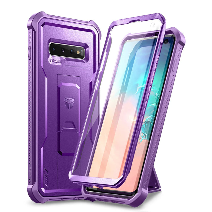 For Samsung Galaxy S10 Case Full Body Bumper Military Grade Armor Shockproof Kickstand Shell Case With Built In Screen Protector