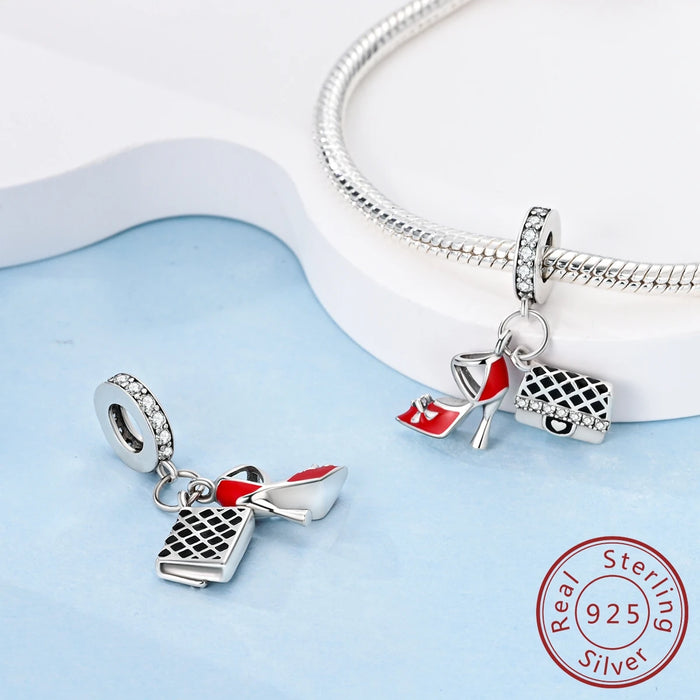 925 Sterling Silver Lipstick Charm Pendant Fits Bracelet Women Diy Gift