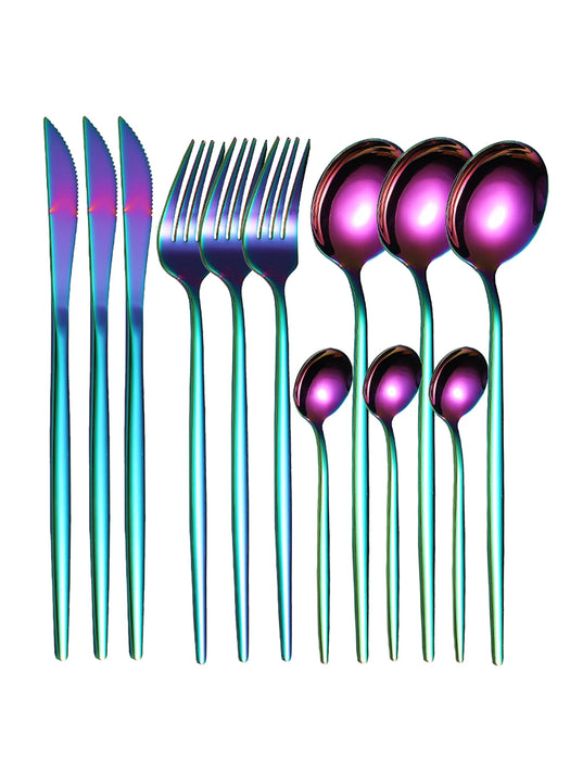 12 Piece Stainless Steel Cutlery Set With Steak Knives And Dessert Spoons