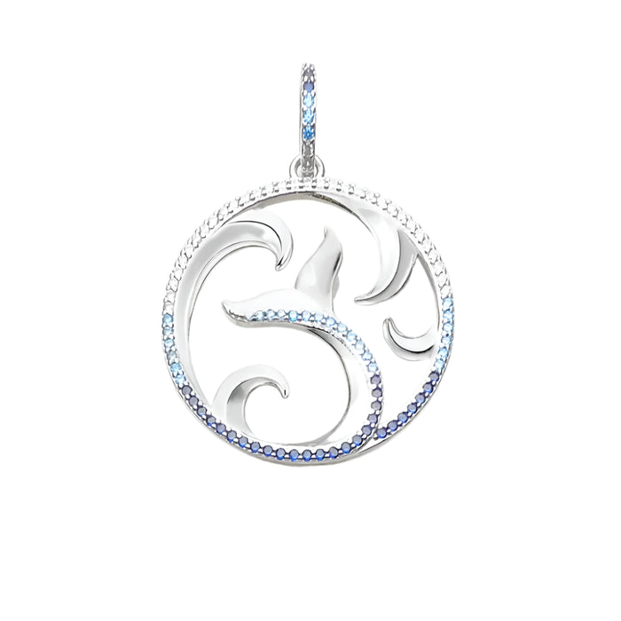 925 Sterling Silver Blue Dolphin Pendant Tail Fin & Wave Design Fine Jewelry For Women