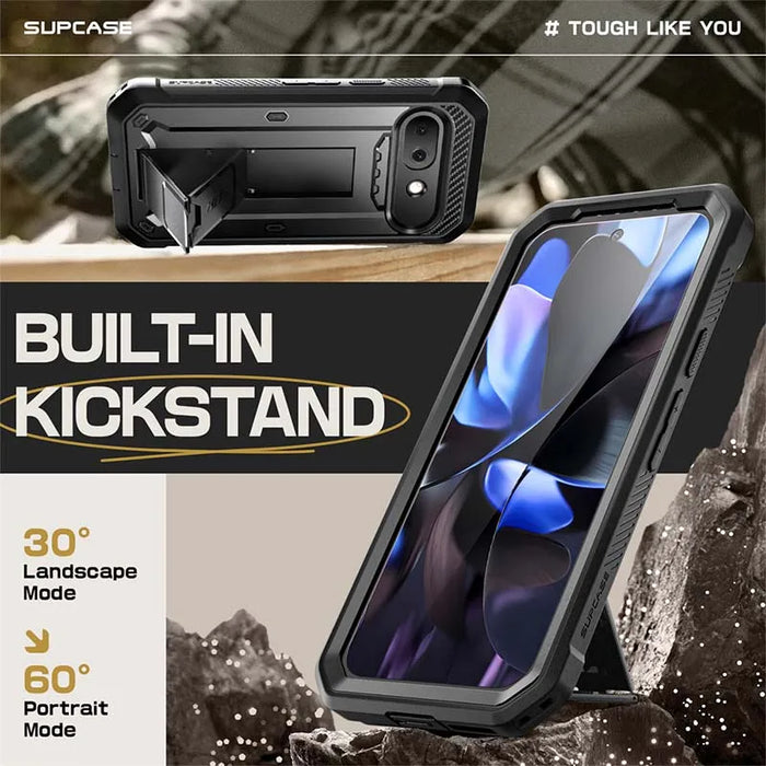 For Google Pixel 9A 2025 Ub Pro Full-Body Rugged Holster & Kickstand Phone Case With Built-In Screen Protector