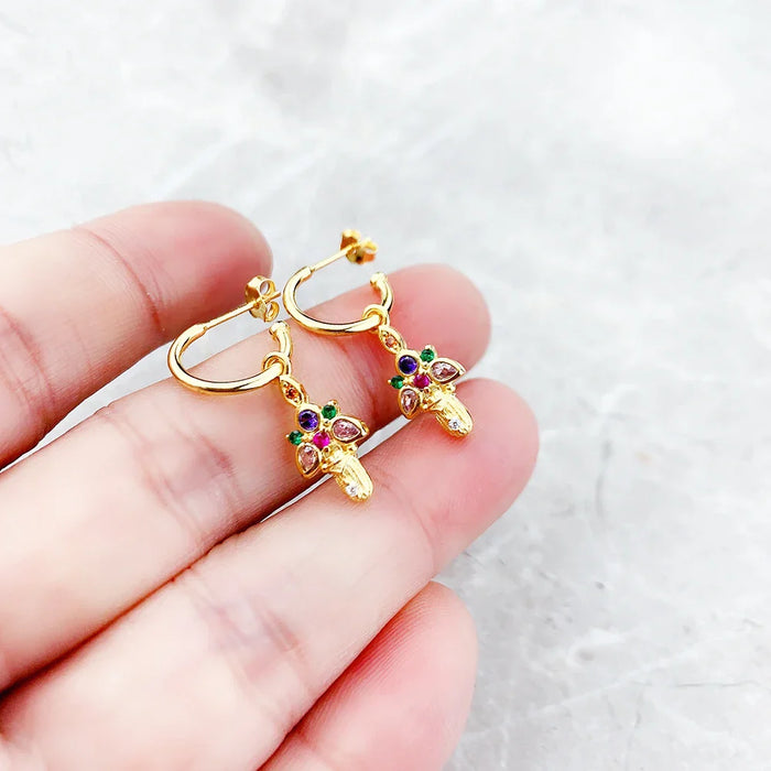 925 Sterling Silver Golden Scarab Beetle Hoop Earrings