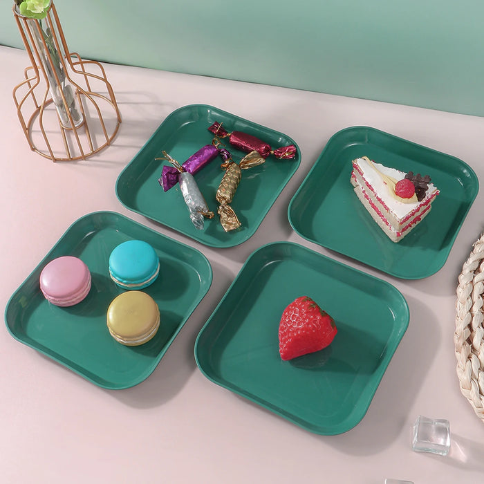 4 / 8 / 12 Piece Reusable Dark Green Snack Plates Perfect For Home Picnics And Camping