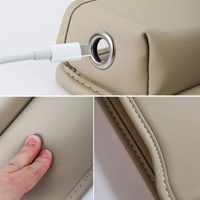 Car Seat Gap Bag Pu Leather Console Side Pocket Organizer With Charging Cable Hole