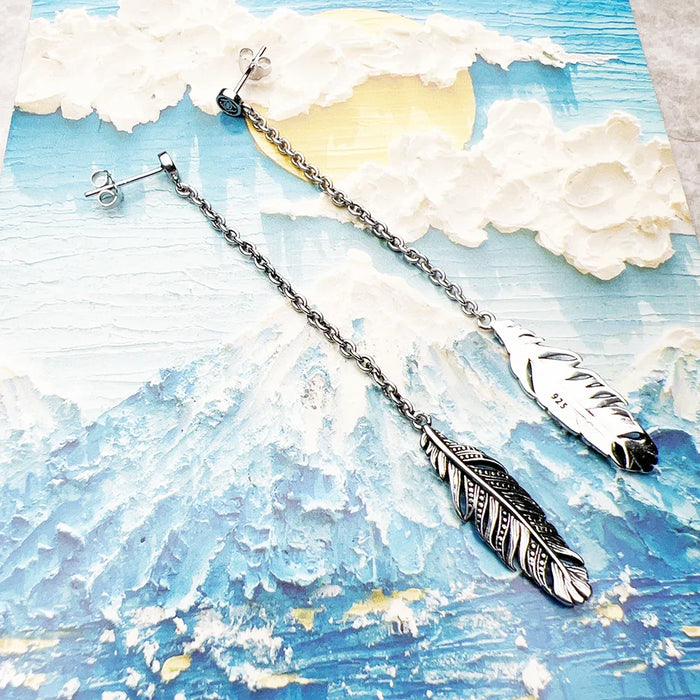 925 Sterling Silver Boho Feather Earrings Jewelry