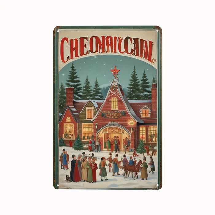 Set Of 4 Vintage Metal Christmas Tin Signs