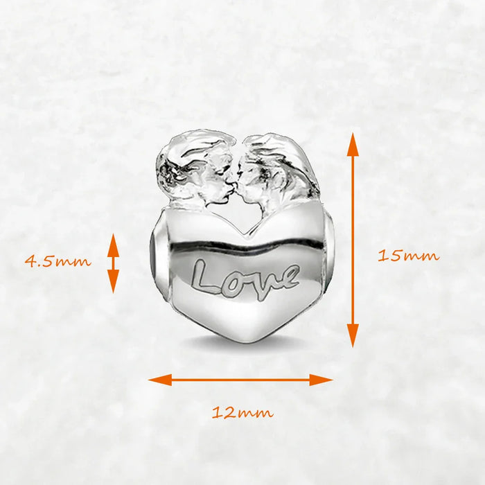 925 Sterling Silver Romantic Kissing Lovers Heart Charm Bead For Europe Bracelets Gift For Women