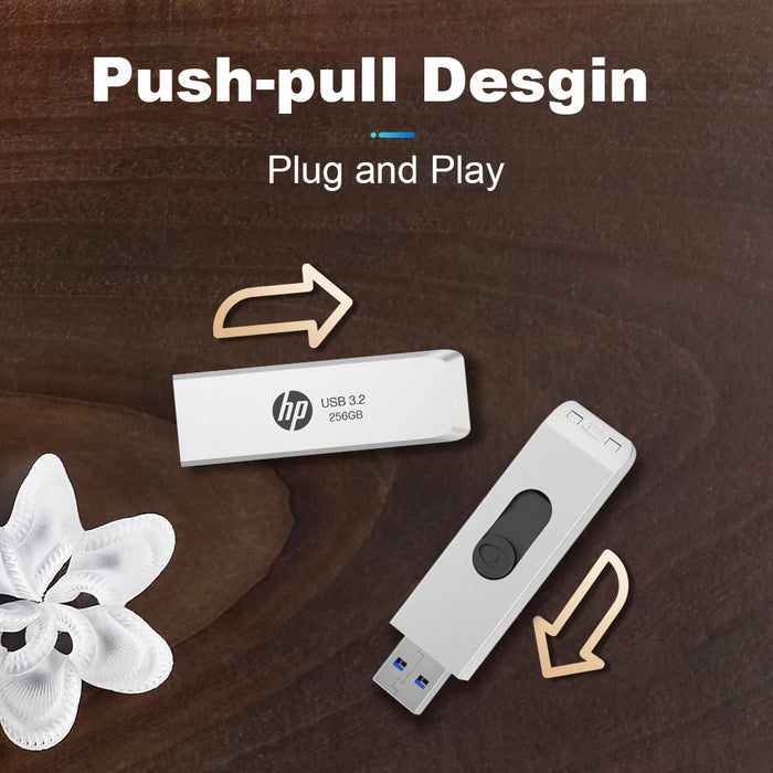 HP 64gb / 128gb / 256gb USB Flash Drive Push / Pull Design Metal Pendrive For Desktops / Laptops / Macbooks